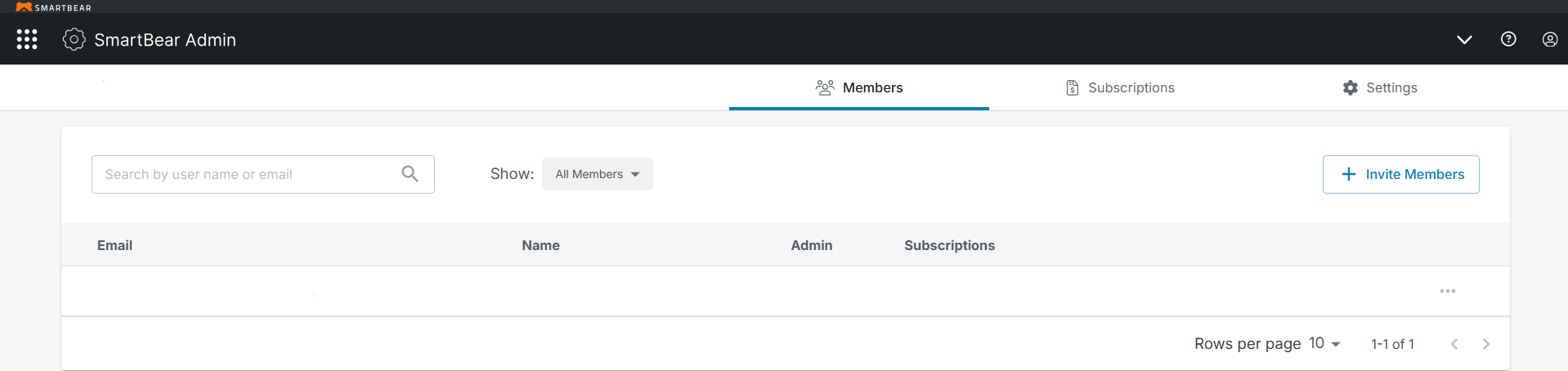 SmartBear Admin Home Page